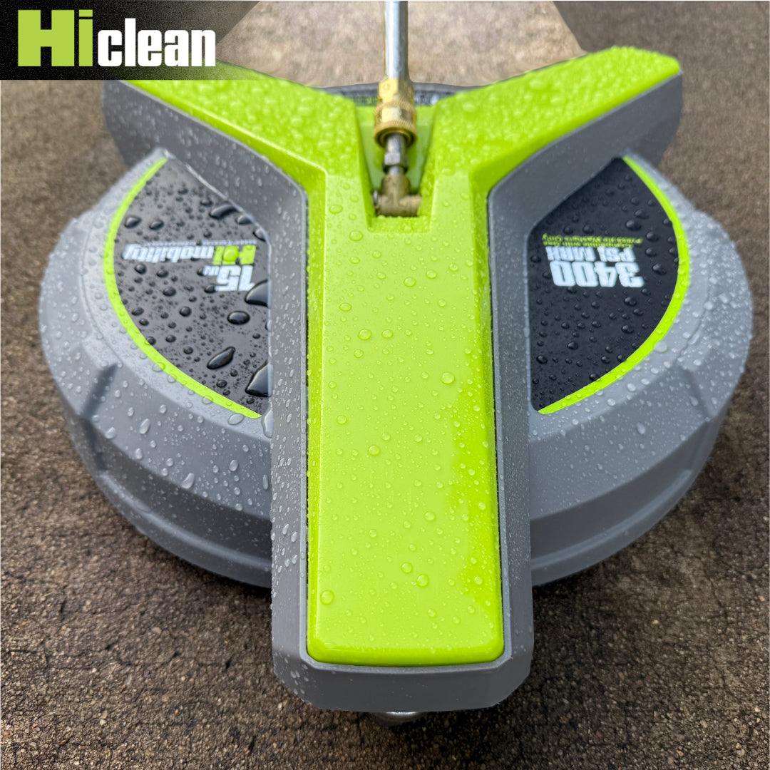 Hiclean Universal 15-inch Pressure Washer Surface Cleaner with 3 Wheels - 3400 Max PSI, 1/4-inch Connector