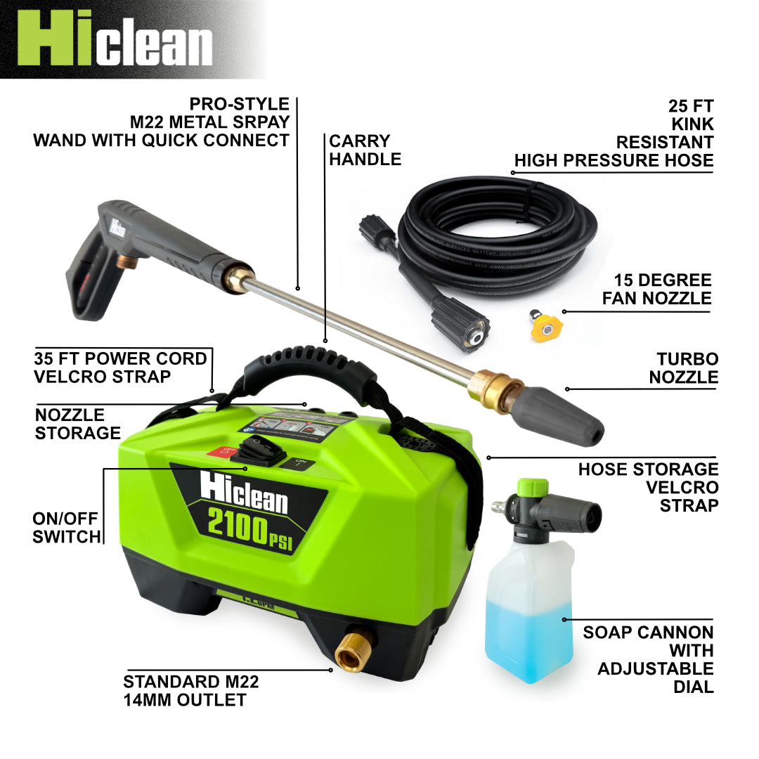 Hiclean Premium Electric Pressure Washer, 2100 Max PSI, Ultra Compact
