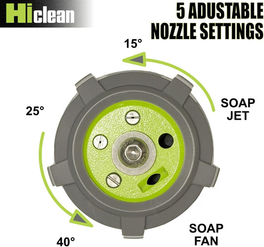 Hiclean Pressure Washer Nozzle, 5 - in - 1 Quick Change over, Soft Touch, Adjustable Power Washer Spray Tips with 1/4 inch Quick Connector, MAX 3300PSI Max - HiClean Tools