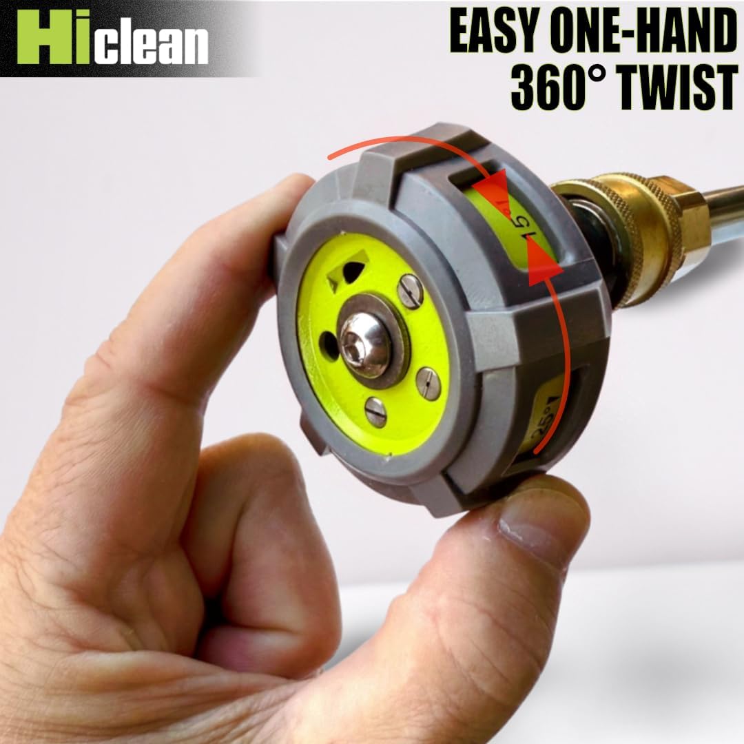 Hiclean Pressure Washer Nozzle, 5 - in - 1 Quick Change over, Soft Touch, Adjustable Power Washer Spray Tips with 1/4 inch Quick Connector, MAX 3300PSI Max - HiClean Tools