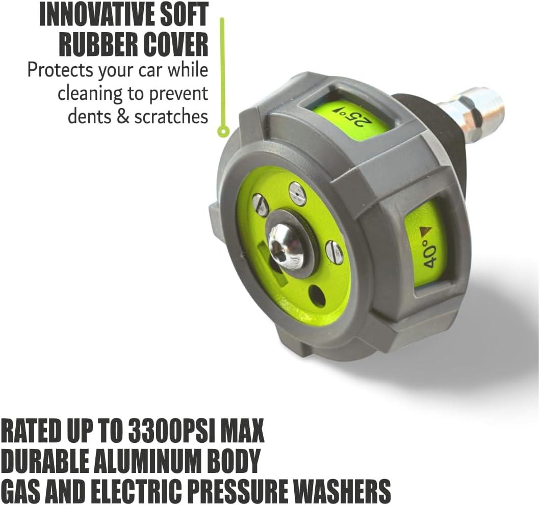 Hiclean Pressure Washer Nozzle, 5 - in - 1 Quick Change over, Soft Touch, Adjustable Power Washer Spray Tips with 1/4 inch Quick Connector, MAX 3300PSI Max - HiClean Tools