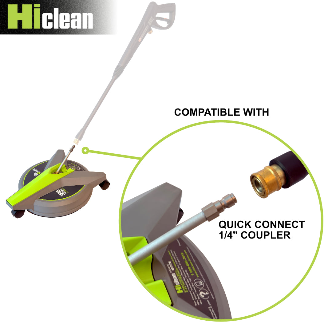 Hiclean 12-inch Pressure Washer Surface Cleaner with 3 Caster Wheels - 3200 Max PSI, 1/4-inch Connector - for Electric Pressure Washers