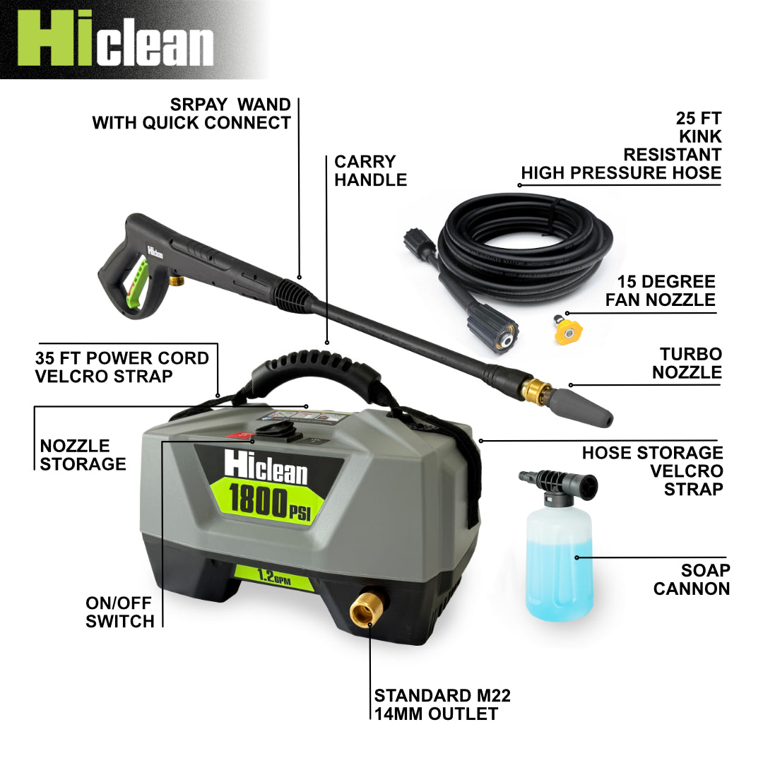 Hiclean Electric Pressure Washer, 1800 Max PSI, Ultra Compact