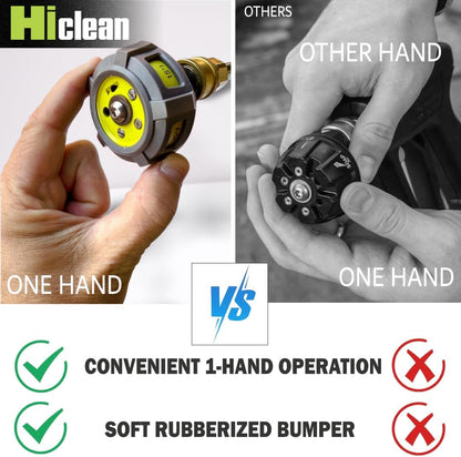 Hiclean Pressure Washer Nozzle, 5 - in - 1 Quick Change over, Soft Touch, Adjustable Power Washer Spray Tips with 1/4 inch Quick Connector, MAX 3300PSI Max - HiClean Tools