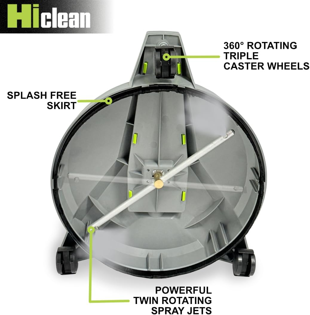 Hiclean Universal 12 - inch Pressure Washer Surface Cleaner with 3 Caster Wheels - 3200 Max PSI, 1/4 - inch Connector - for Electric Pressure Washers - HiClean Tools