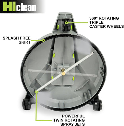 Hiclean Universal 12 - inch Pressure Washer Surface Cleaner with 3 Caster Wheels - 3200 Max PSI, 1/4 - inch Connector - for Electric Pressure Washers - HiClean Tools